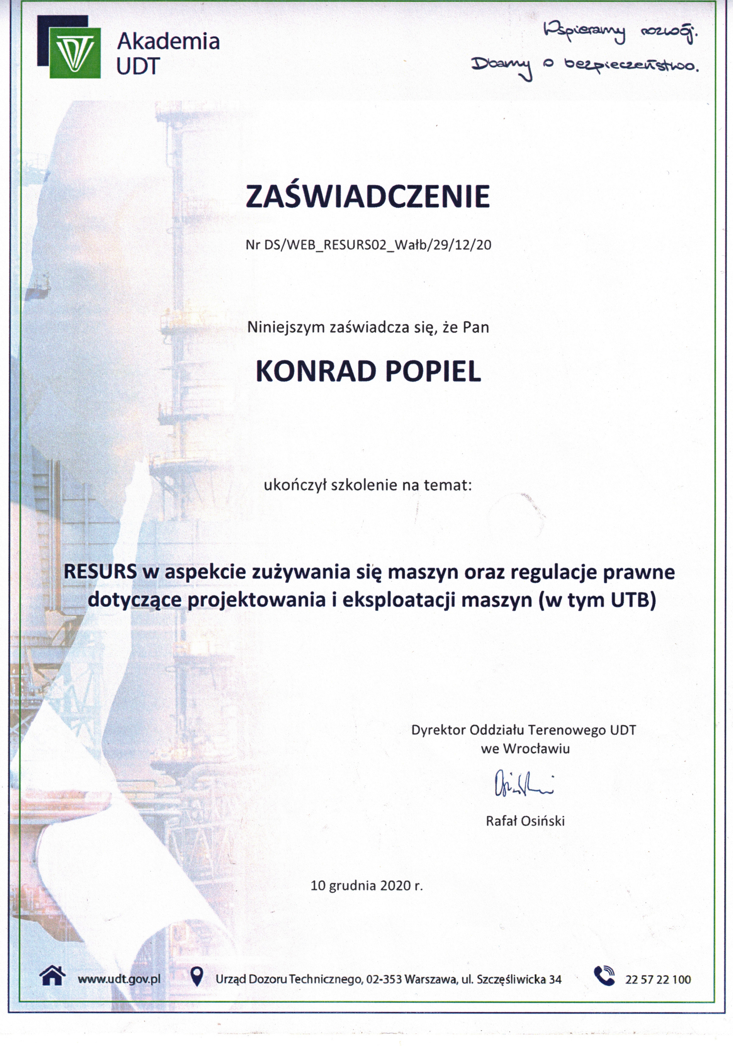 Zaświadczenie UDT